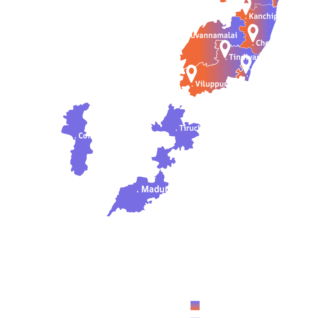 Project Map Showing Udhay Groups' Ongoing and Upcoming Farmland Projects Across Tamil Nadu